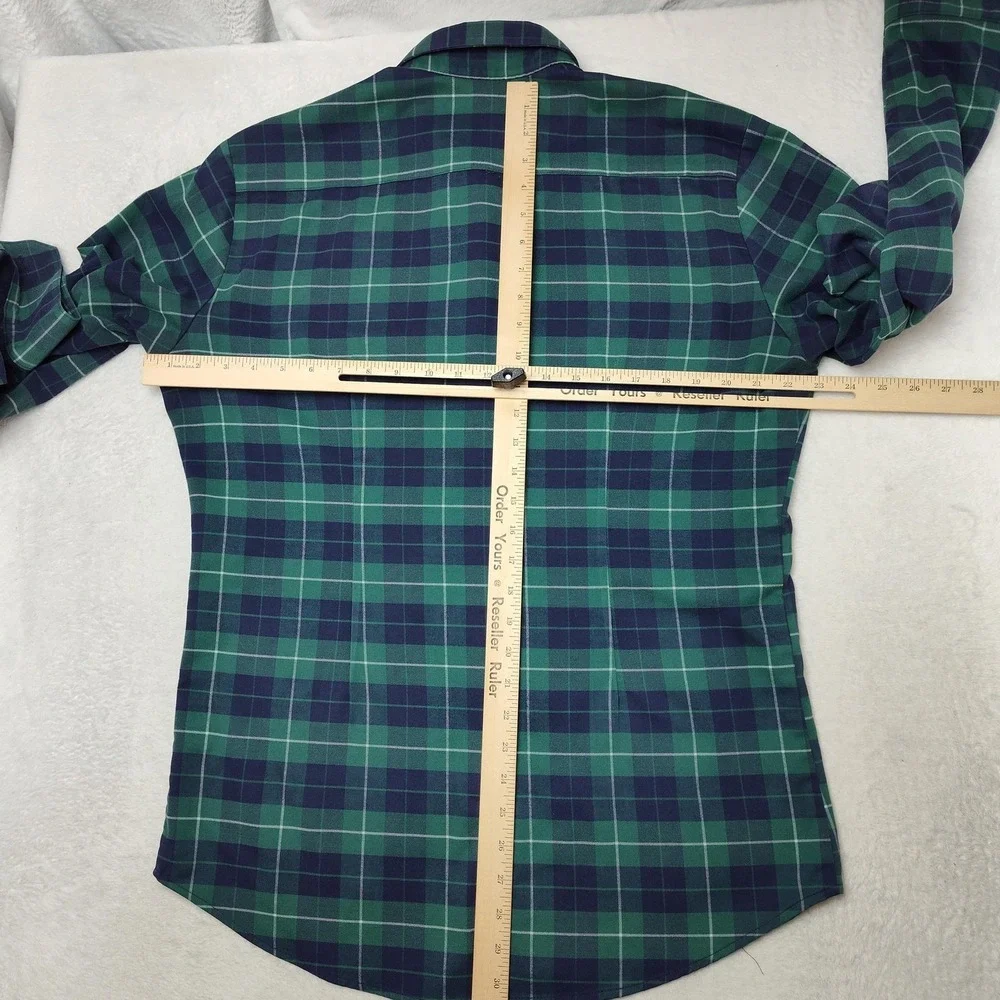 Mizzen+Main‎ Shirt Mens Large Green Plaid Button-Up Flannel Slim Trim Fit USA